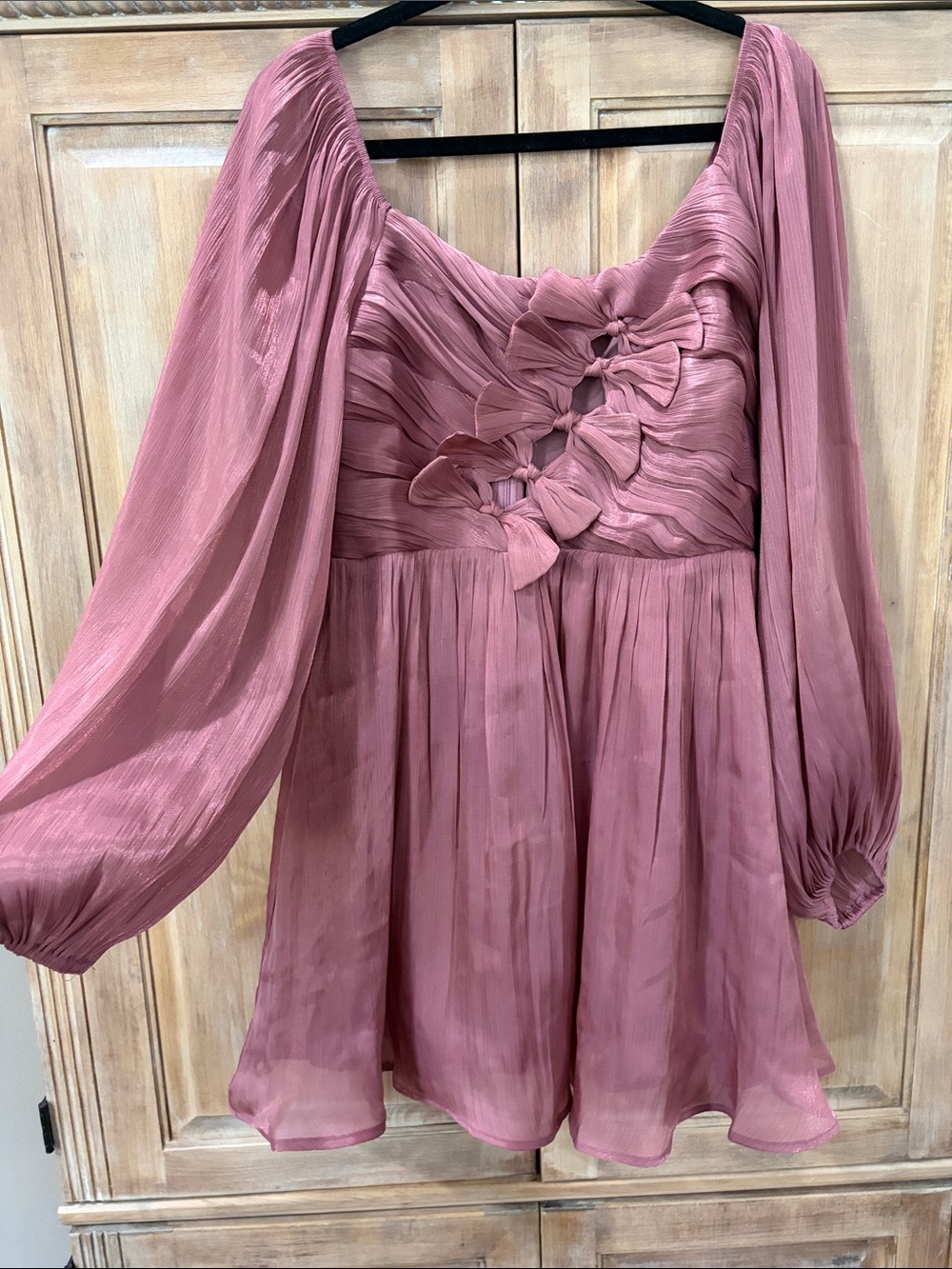 Lulu's Dusty Rose Long-Sleeve Mini Dress with Floral Knot Front